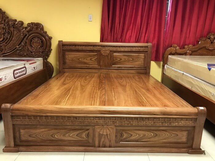 Thiết kế giường ngủ gỗ hương hiện đại 