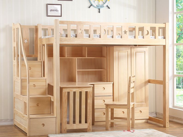 Giường tầng kết hợp bàn học và tủ quần áo gỗ tự nhiên